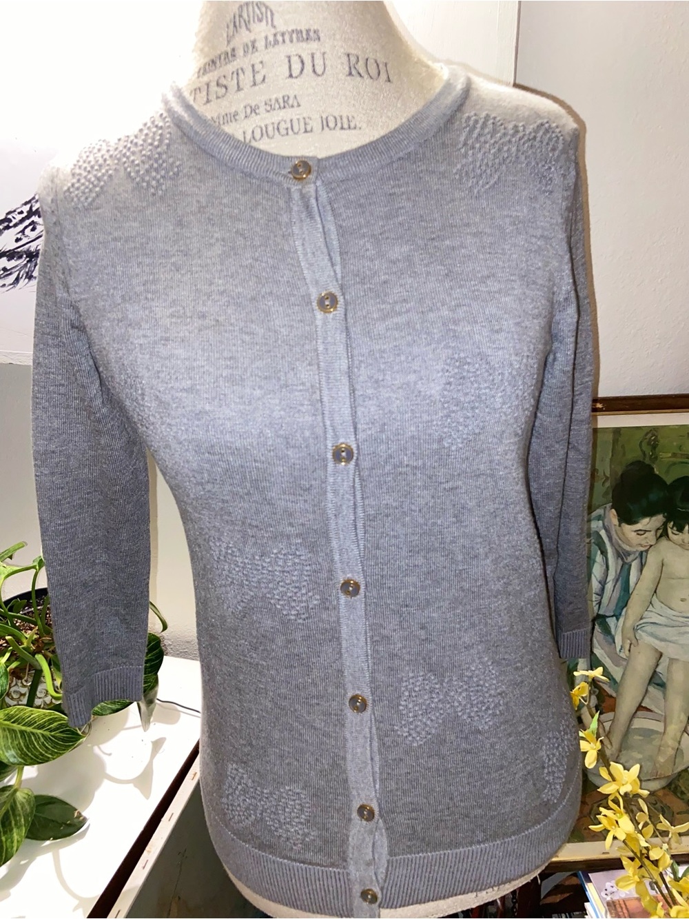 Cable and Gauge embroidered Sweater - Light Gray